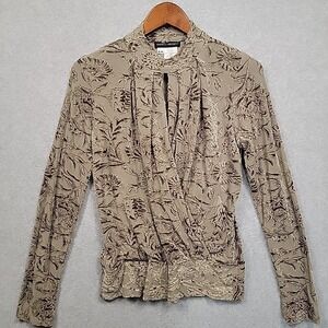 Vintage Burnout Floral Surplice Style Blouse Made in Canada Olive Taupe Womens M